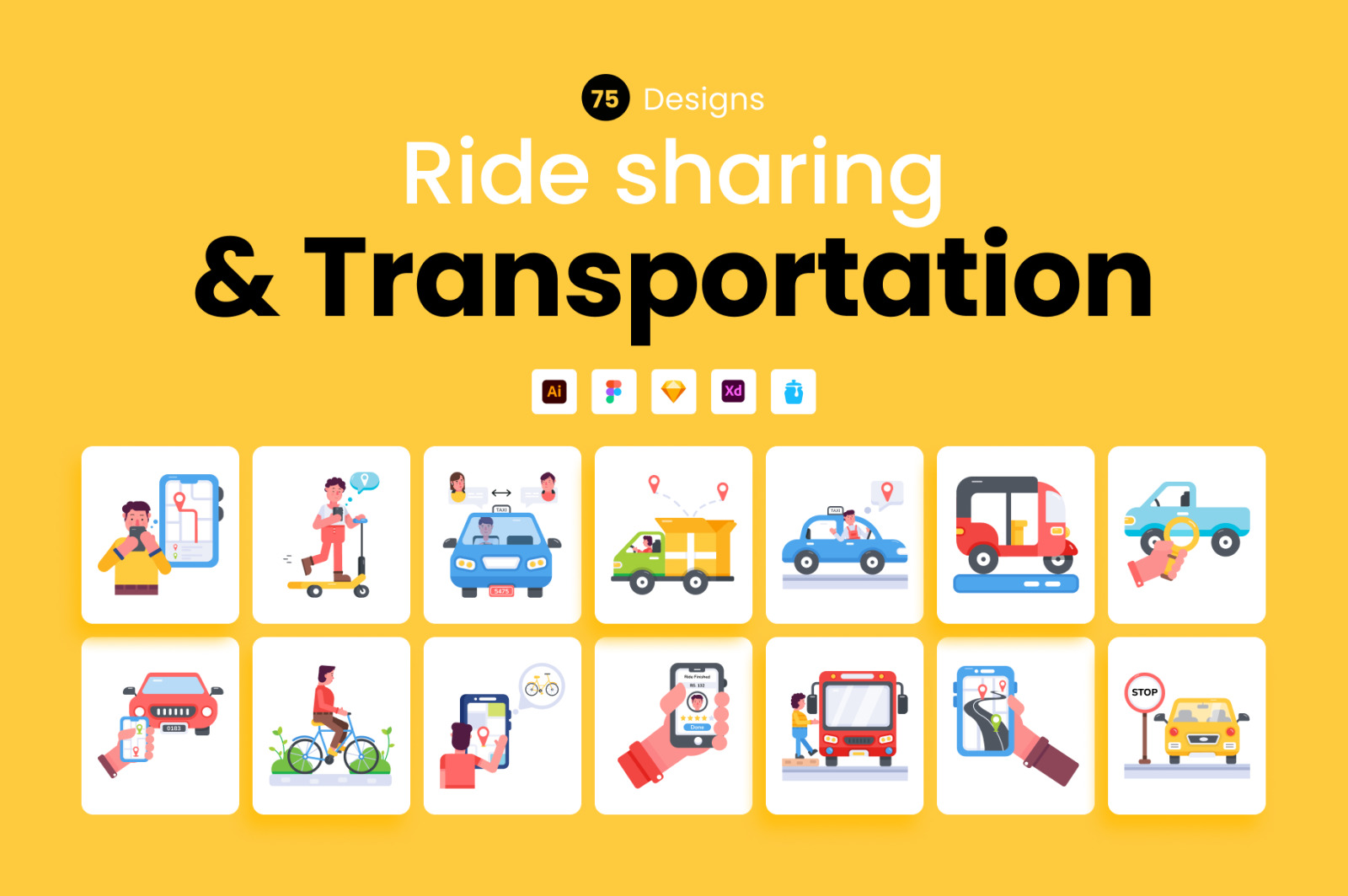Ride Sharing and Transportation Icons Ride Sharing and Transportation Icons