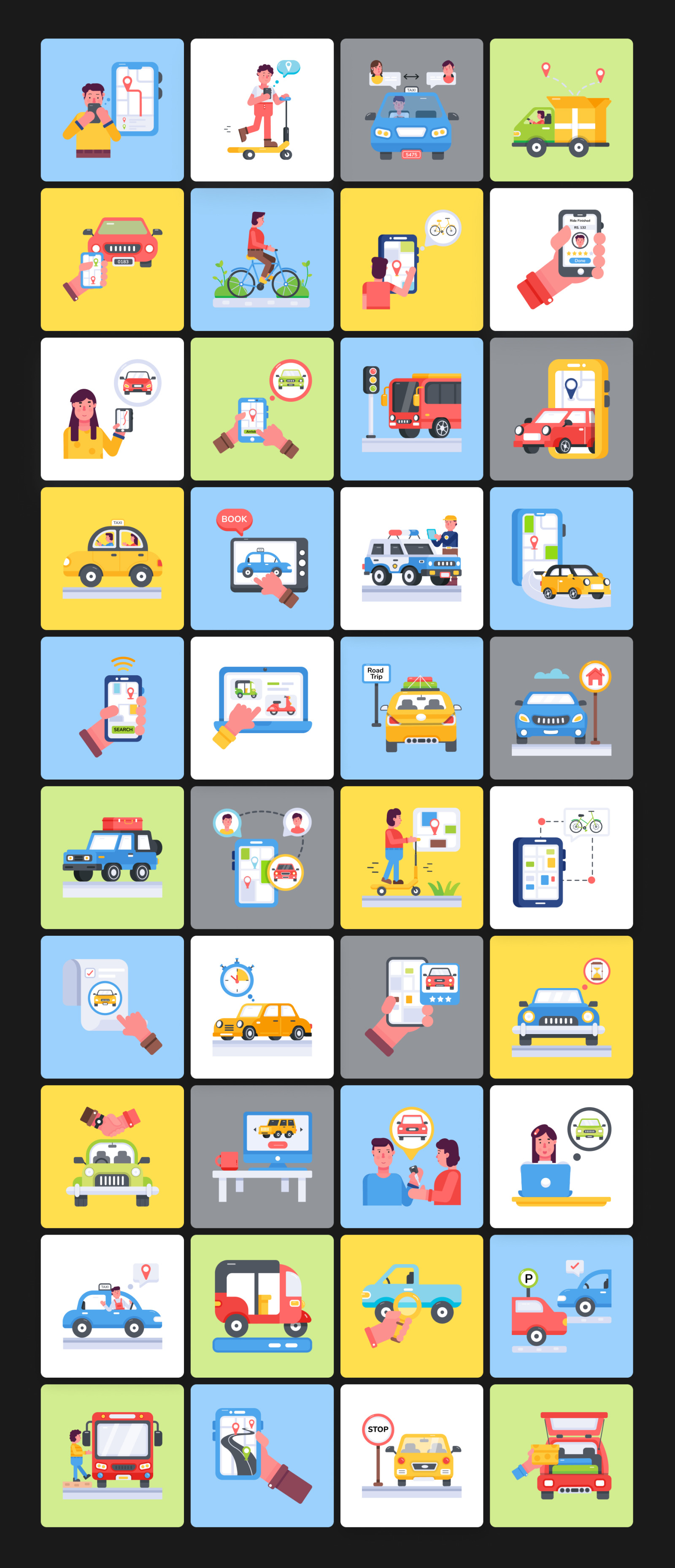 Ride Sharing and Transportation Icons