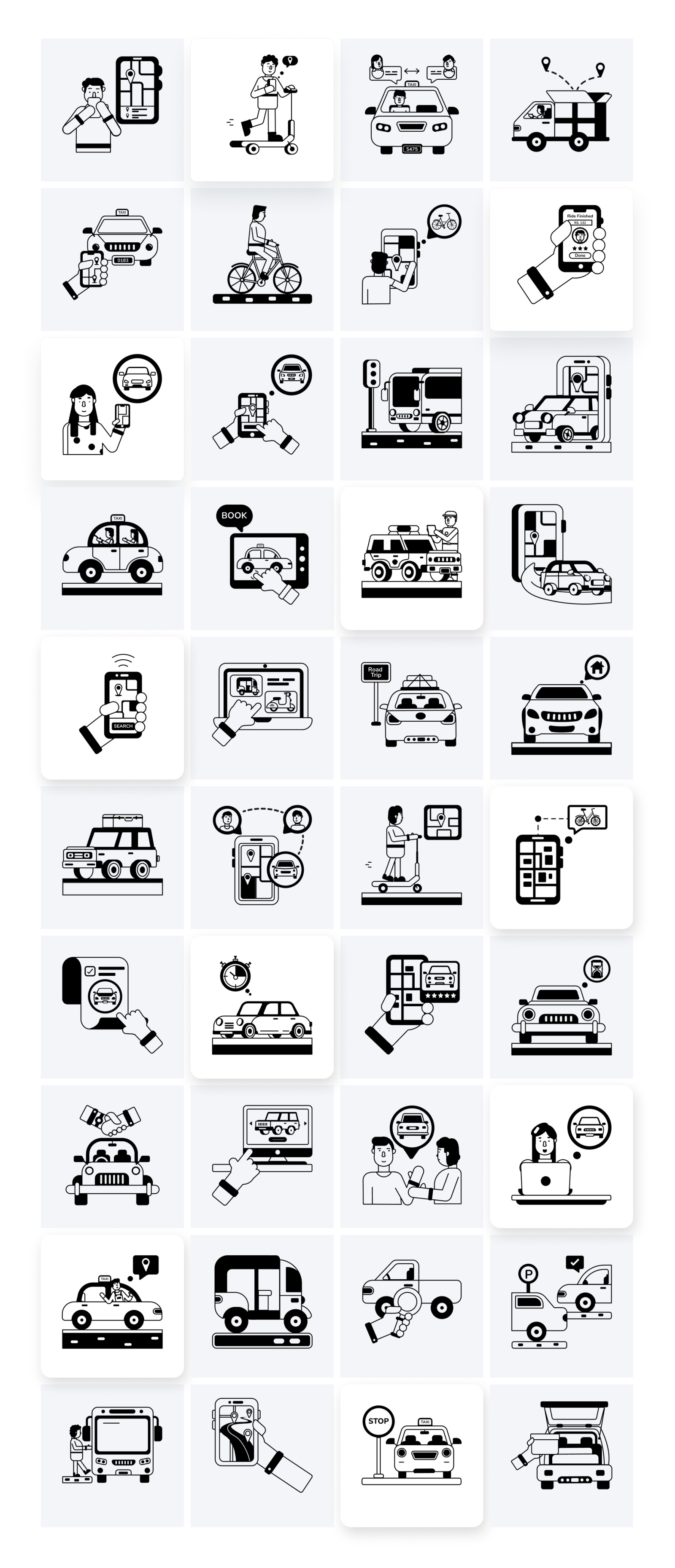 Ride Sharing and Transportation Icons Ride Sharing and Transportation Icons