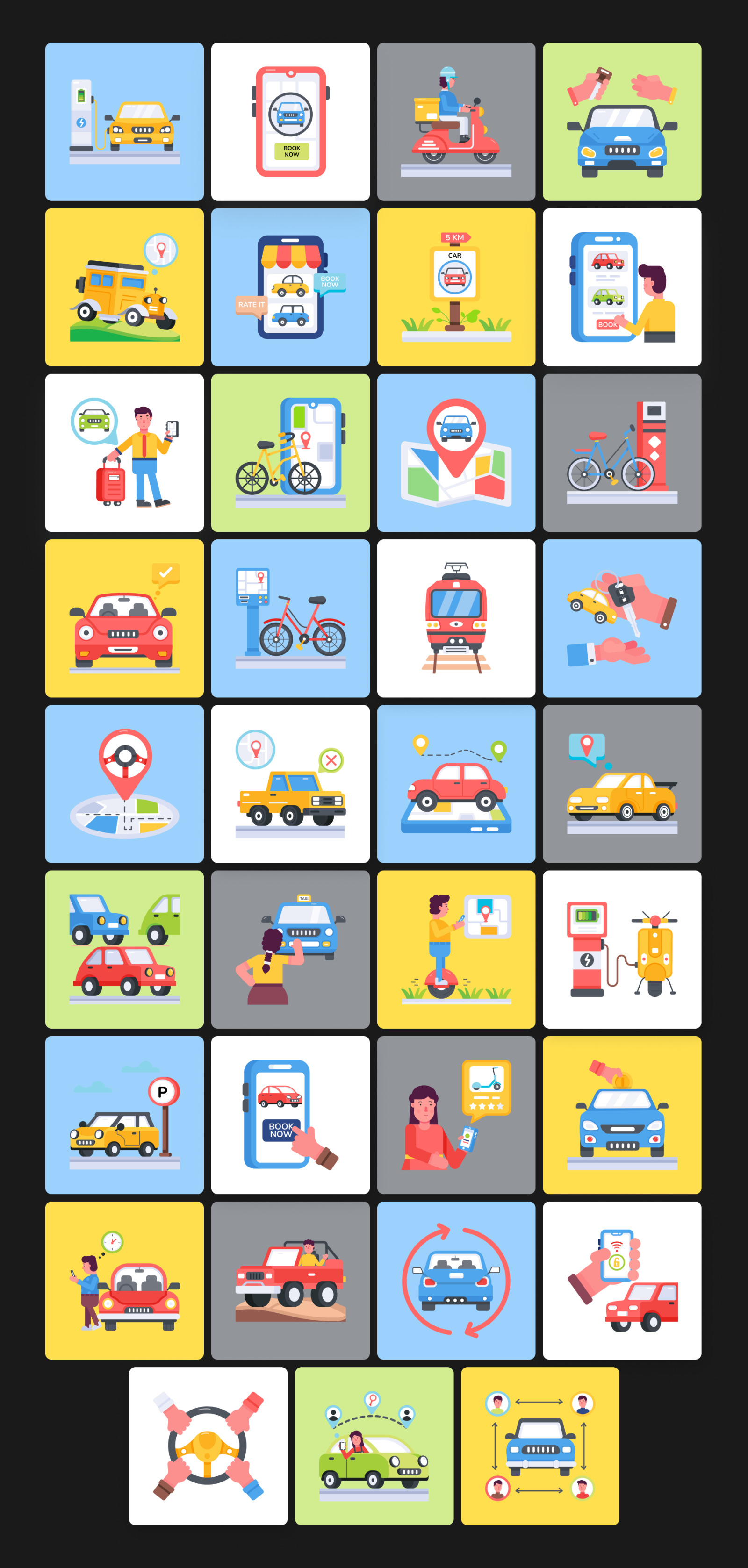 Ride Sharing and Transportation Icons Ride Sharing and Transportation Icons