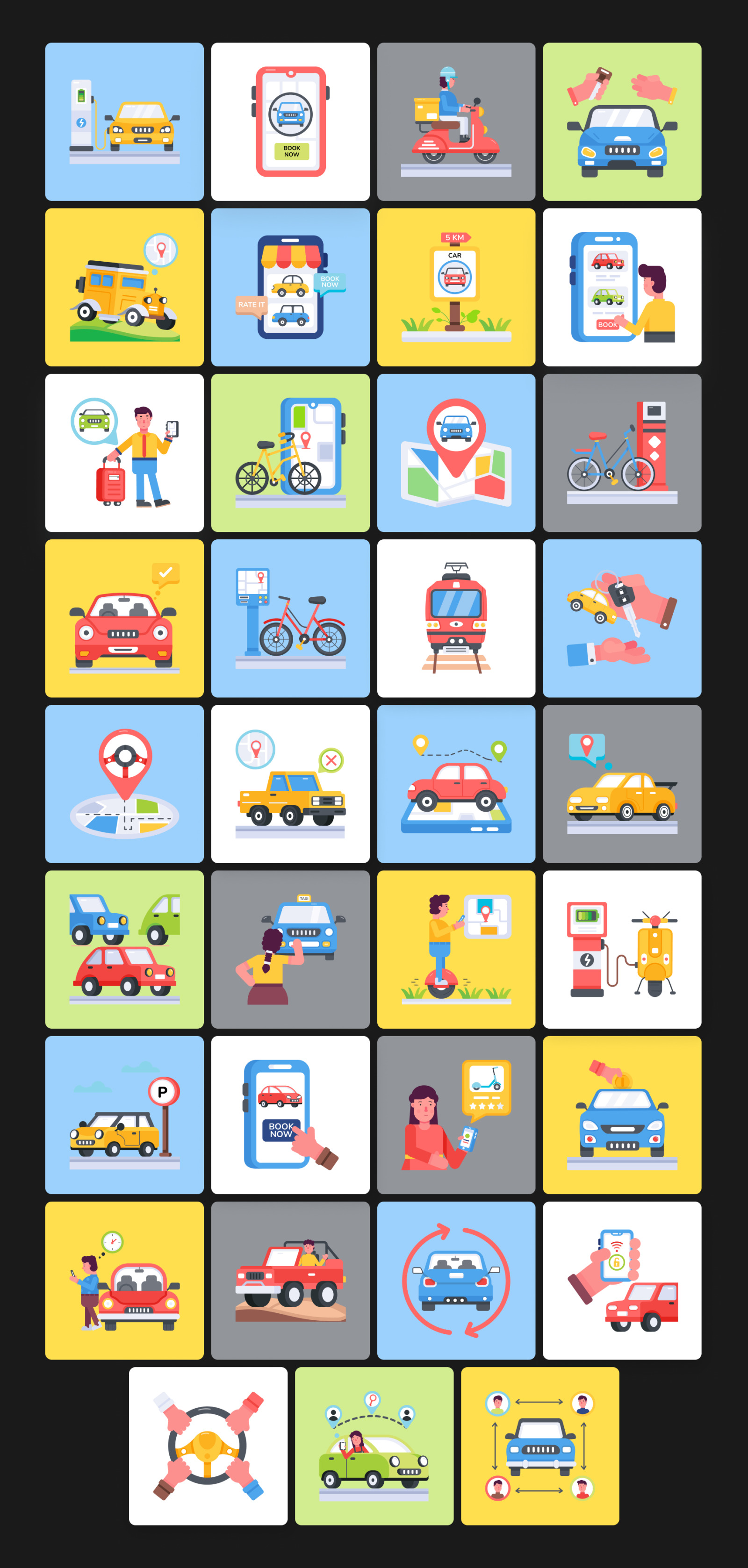 Ride Sharing and Transportation Icons