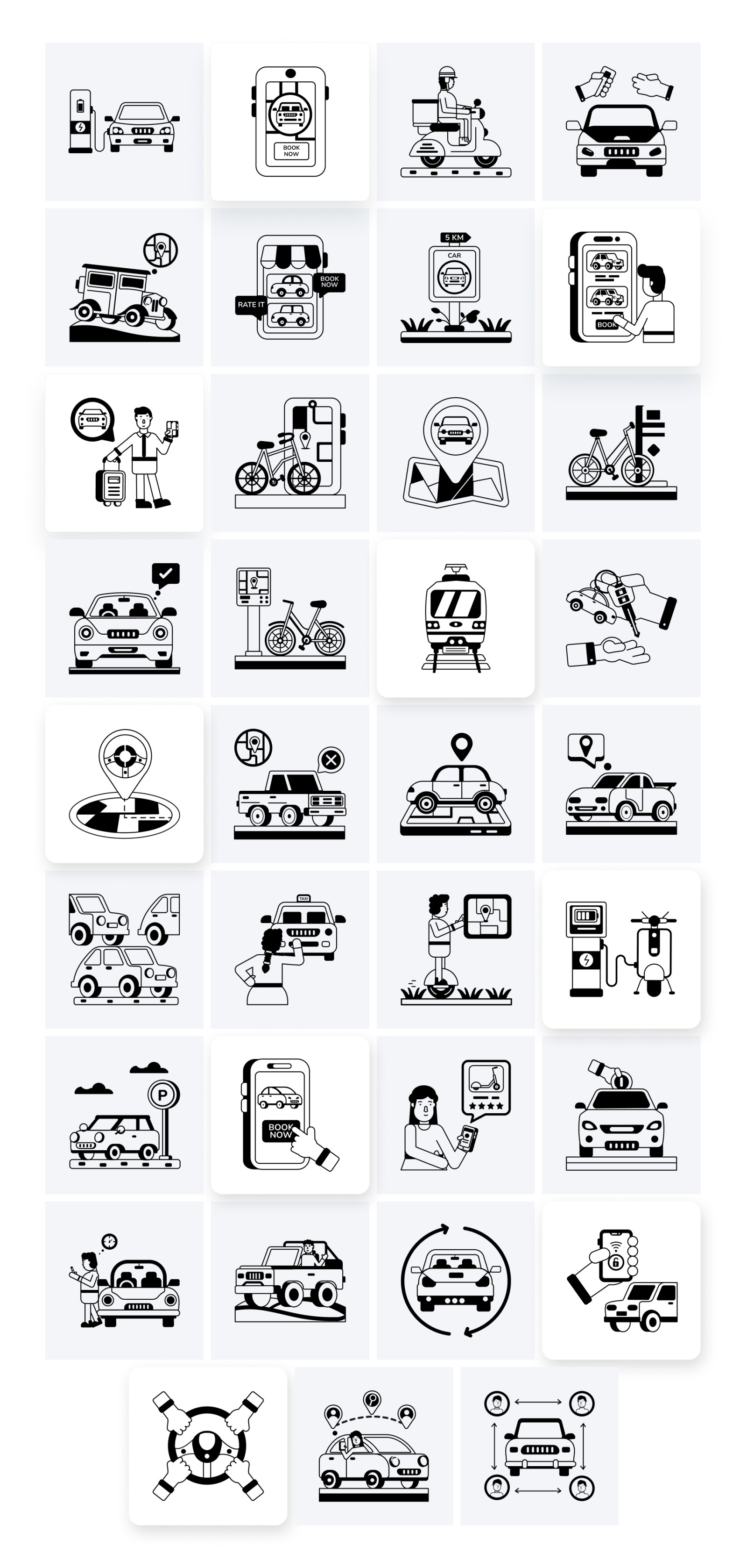 Ride Sharing and Transportation Icons Ride Sharing and Transportation Icons