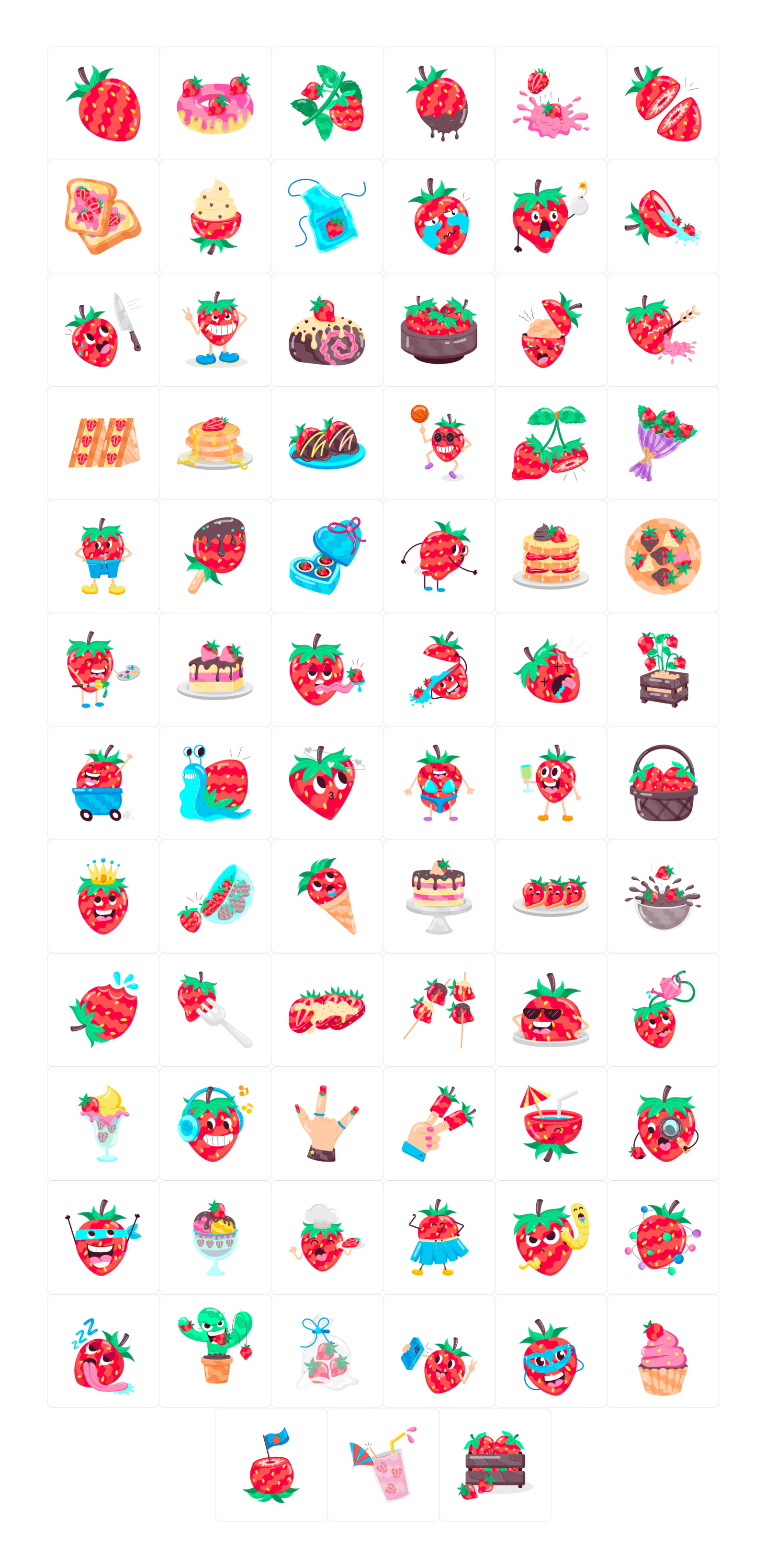 Flat Strawberry Stickers