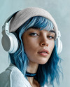 Woman Wearing a Beanie Hat and Headphones Mockup