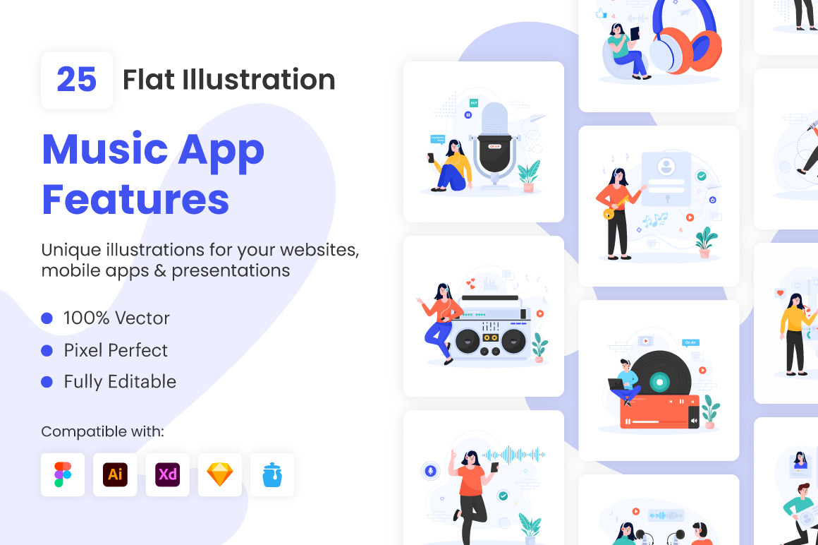 Flat Music App Illustrations Flat Music App Illustrations