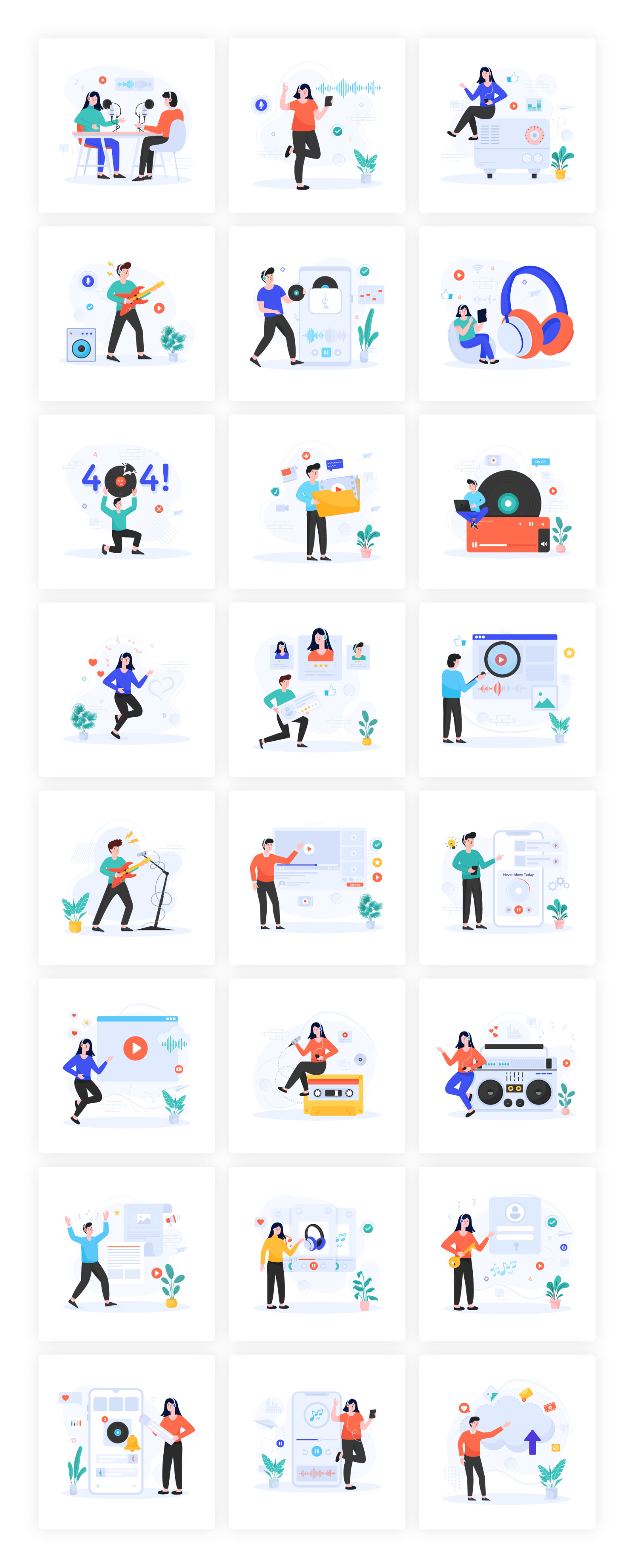 Flat Music App Illustrations Flat Music App Illustrations