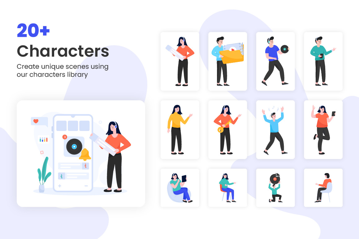 Flat Music App Illustrations Flat Music App Illustrations