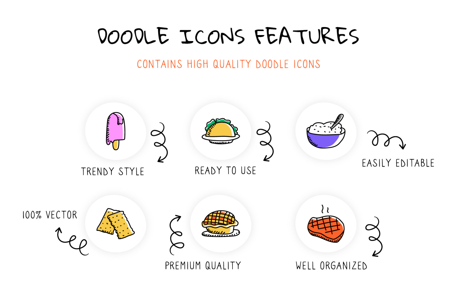 Fruits and Vegetables Doodle Icons