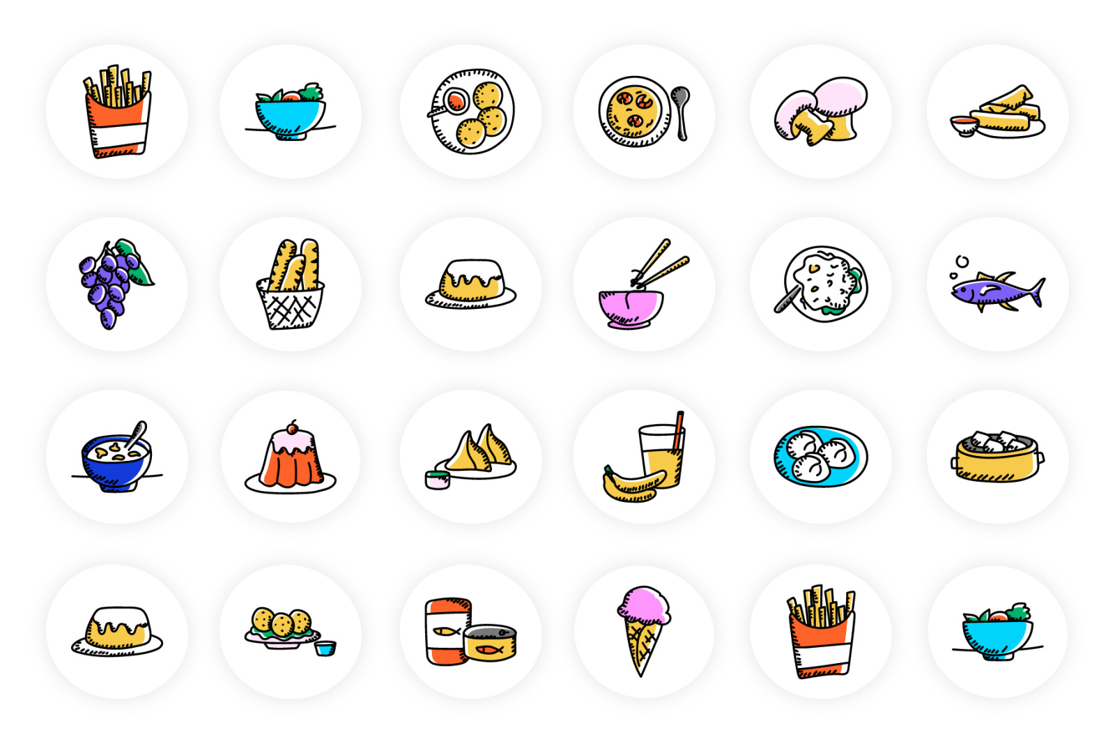 Fruits and Vegetables Doodle Icons