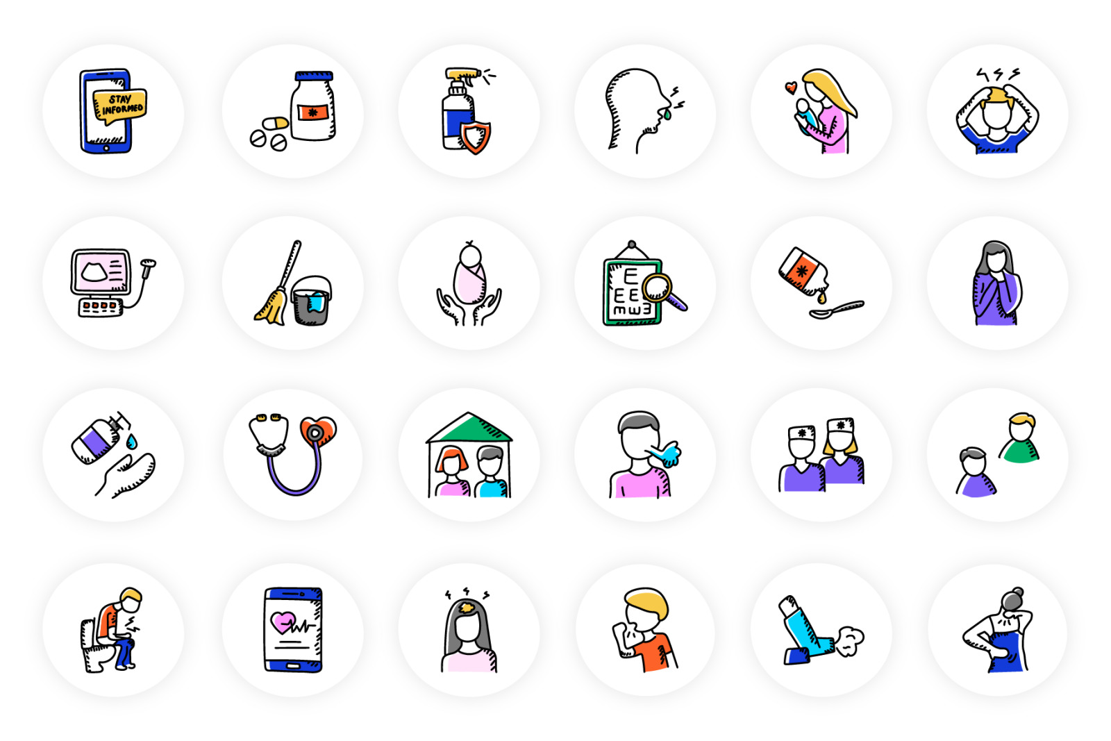 Coronavirus Precautions Doodle Icons