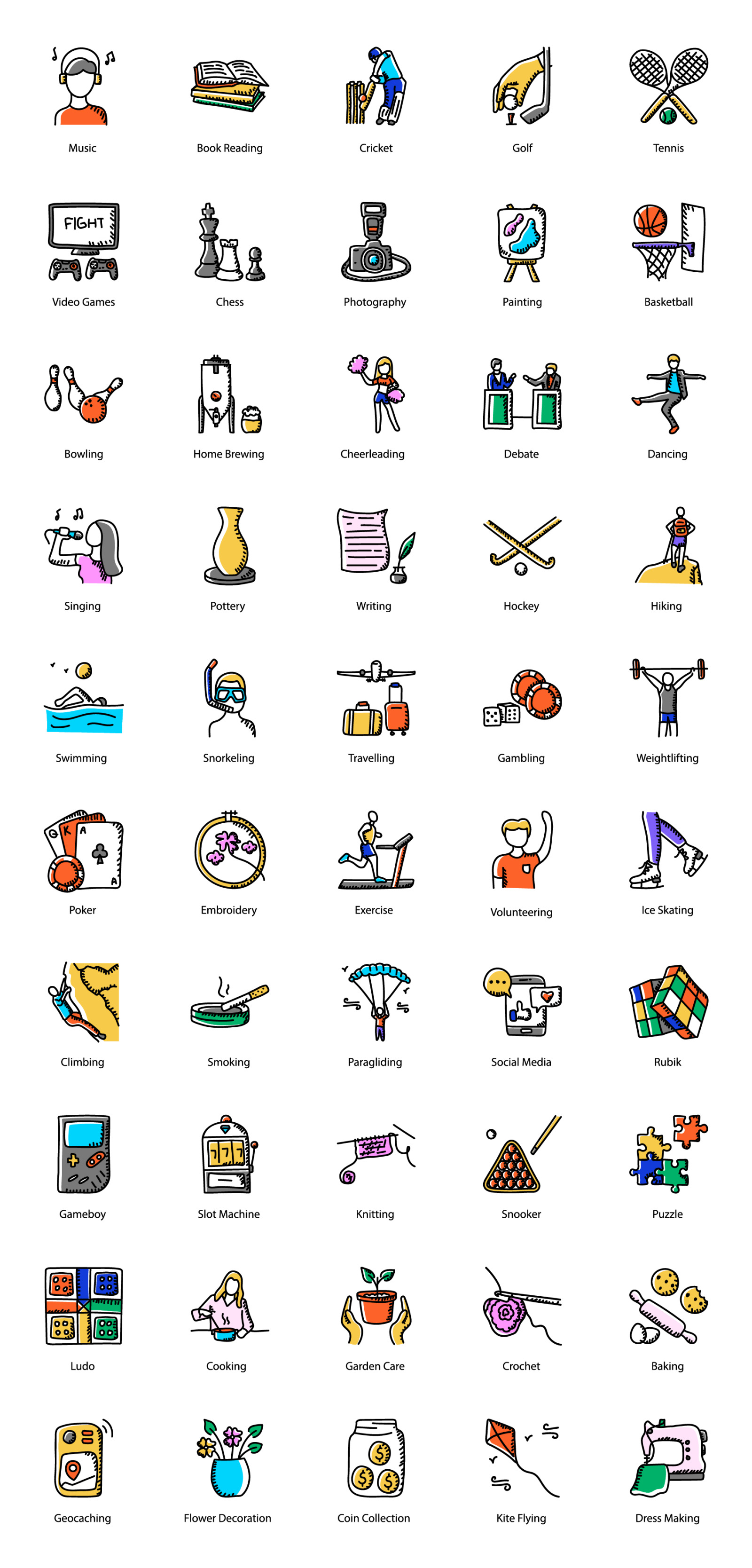 Sports and Hobbies Doodle Icons Sports and Hobbies Doodle Icons