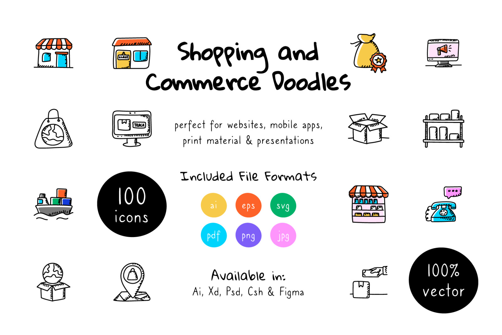 Shopping and Ecommerce Doodle Icons Pack Shopping and Ecommerce Doodle Icons Pack