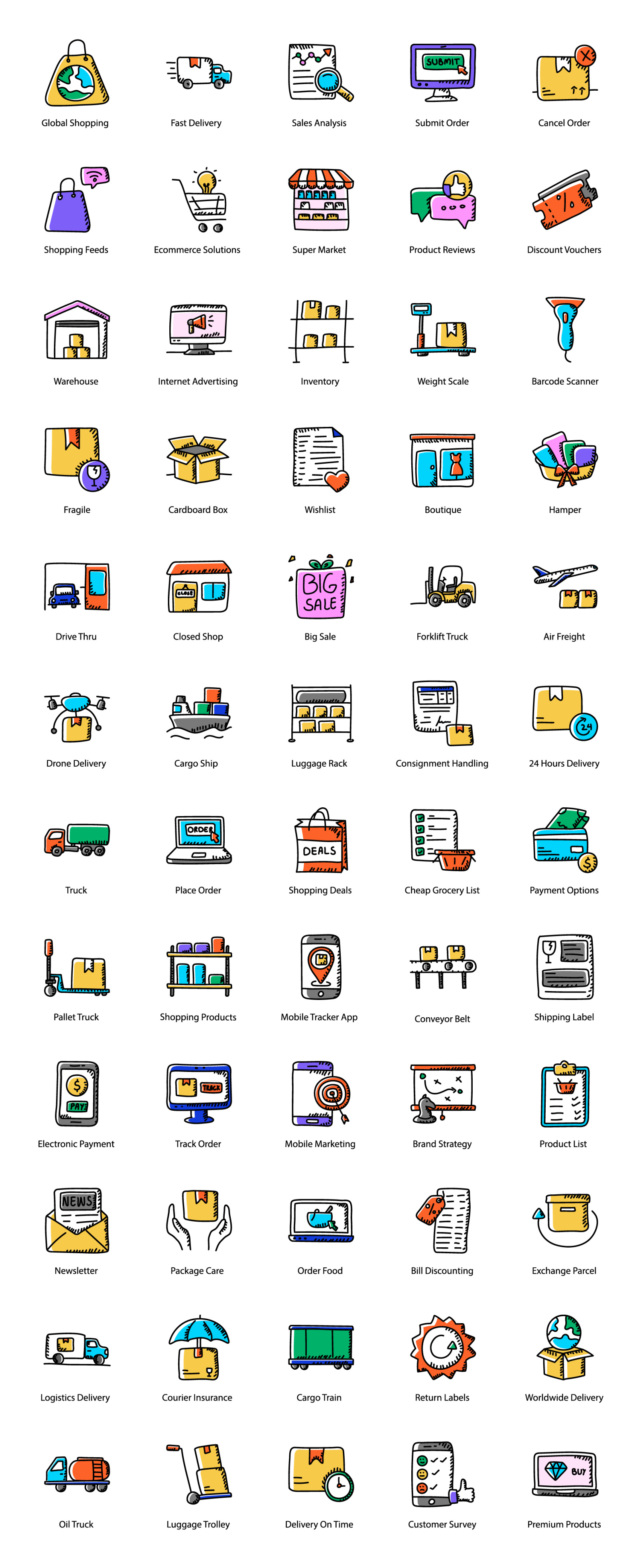 Shopping and Ecommerce Doodle Icons Pack Shopping and Ecommerce Doodle Icons Pack