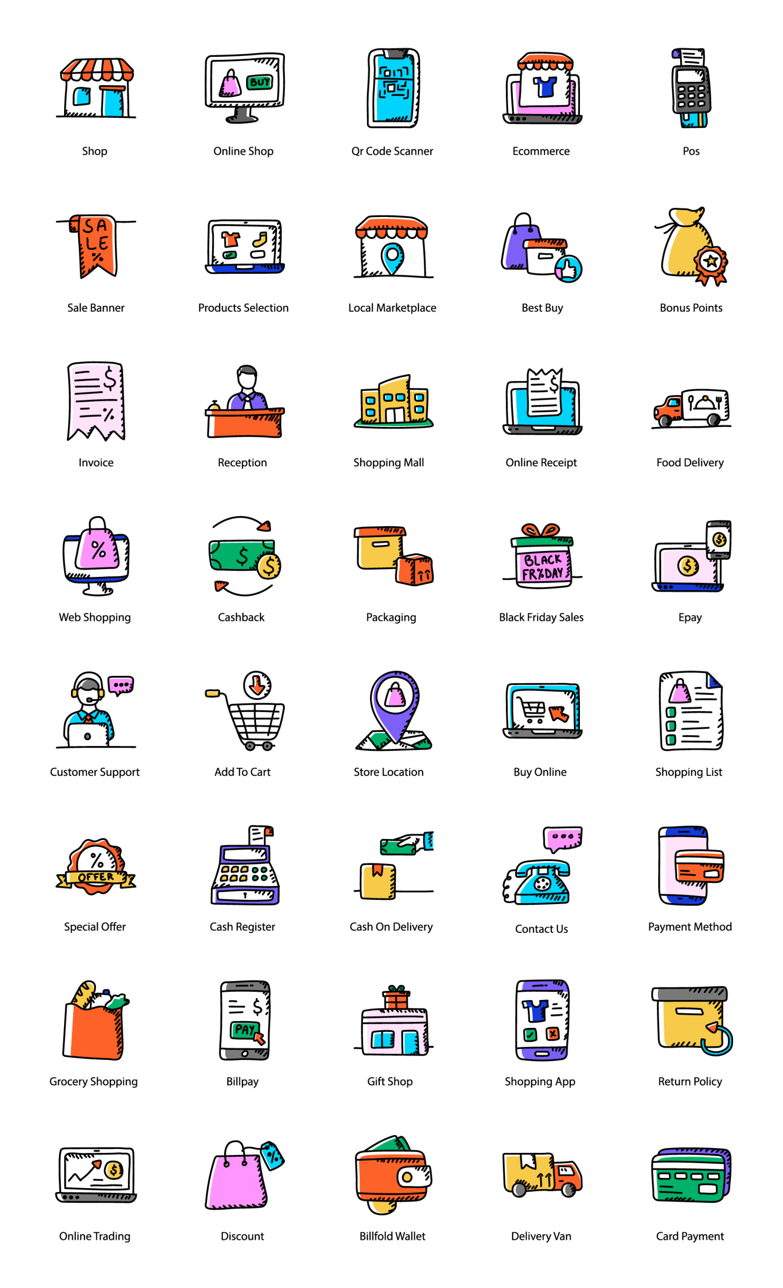 Shopping and Ecommerce Doodle Icons Pack Shopping and Ecommerce Doodle Icons Pack