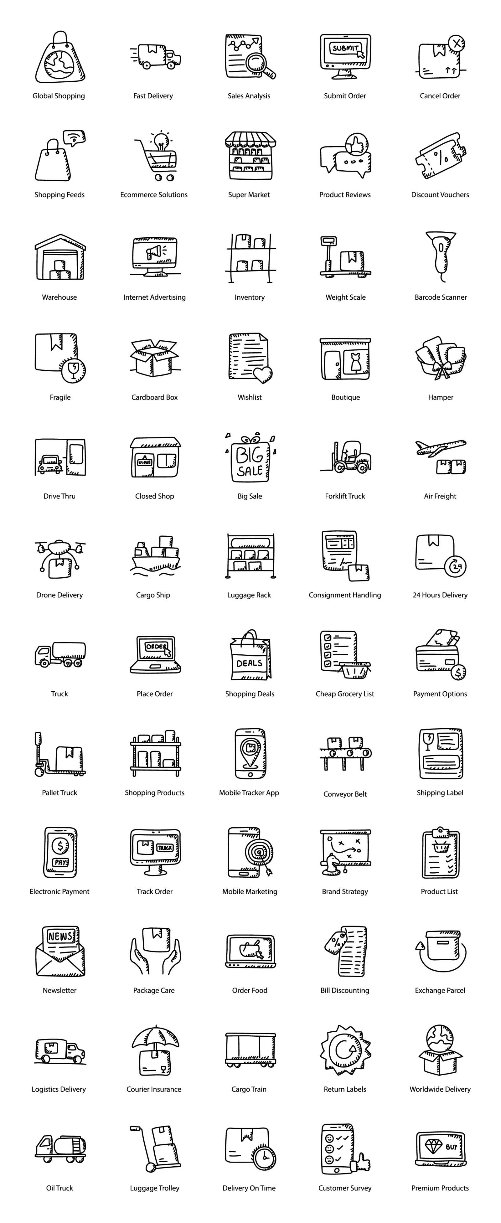Shopping and Ecommerce Doodle Icons Pack Shopping and Ecommerce Doodle Icons Pack