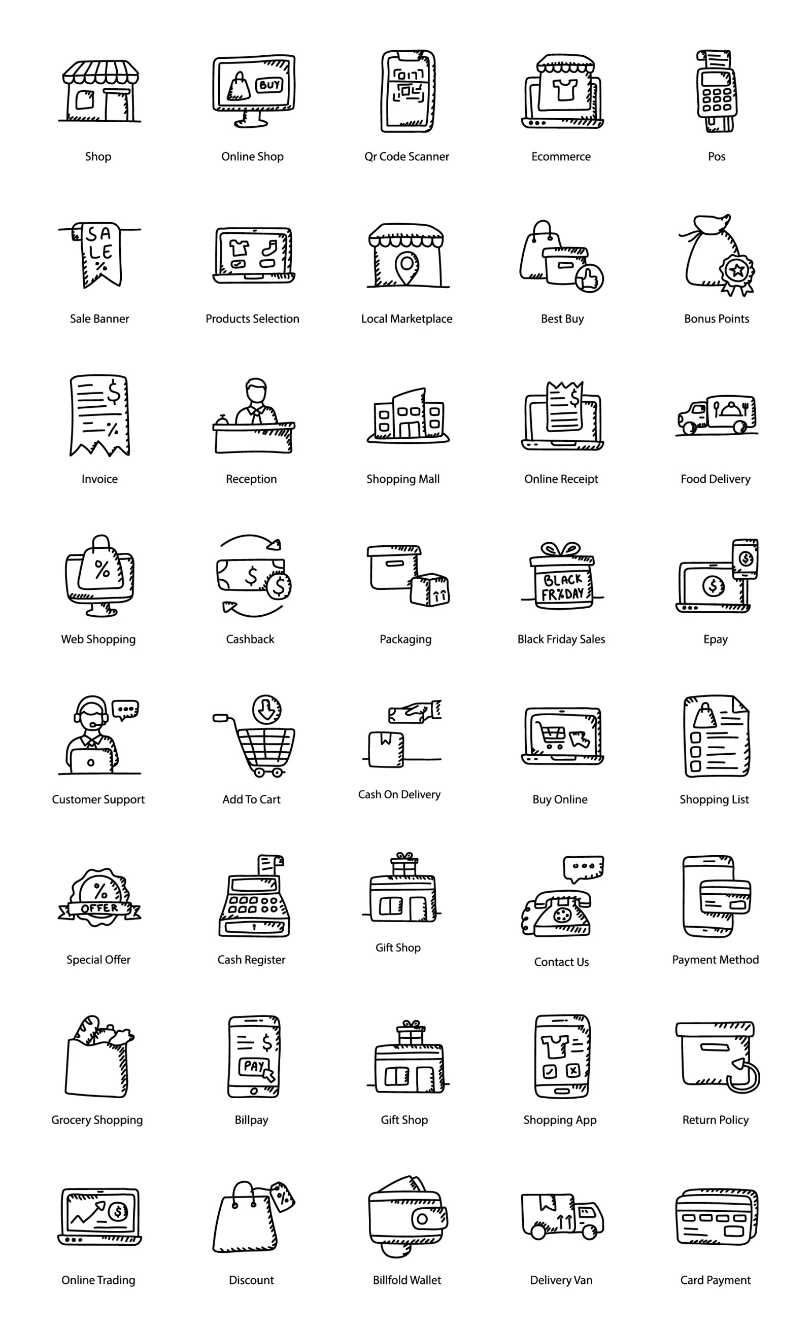 Shopping and Ecommerce Doodle Icons Pack Shopping and Ecommerce Doodle Icons Pack