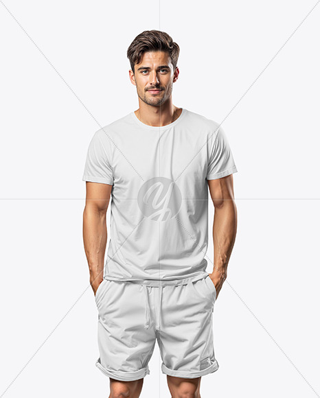 Young Male Model Wearing a T-Shirt and Shorts Mockup