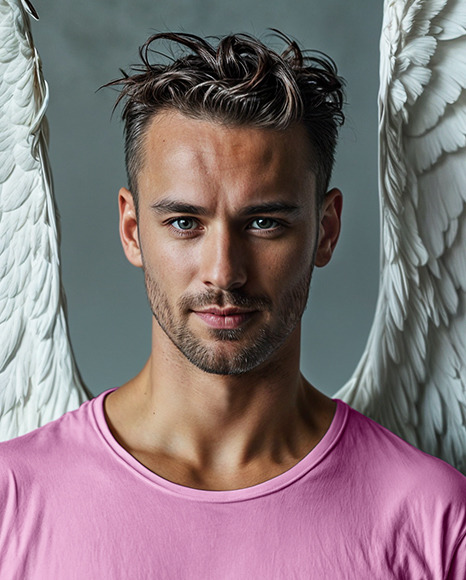 Man with Angel Wings Wearing a T-Shirt Mockup