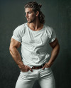 Long-haired Man Wearing a T-Shirt and Jeans Mockup