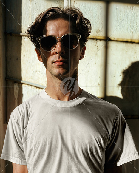 Male Model Wearing a T-Shirt and Sunglasses Mockup