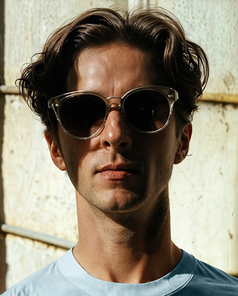 Male Model Wearing a T-Shirt and Sunglasses Mockup