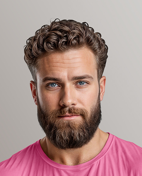 Bearded Man Wearing a Tight Fit T-Shirt Holds a Gift Box Mockup