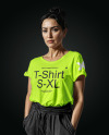 Italian Woman with Dark Hair Wearing T-Shirt and Pants Mockup