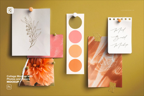 Collage Mockup with Photos and Papers - Product Mockups