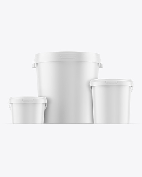 Three Matte Plastic Buckets Mockup