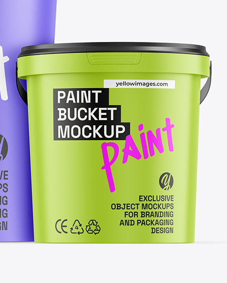 Three Matte Plastic Buckets Mockup