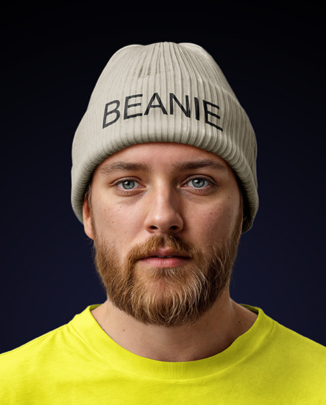 Bearded Irishman Wearing a T-Shirt and Beanie Hat Mockup