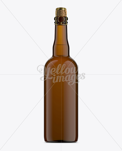 750ml Amber Glass Beer Bottle w/ Champaign Cork Mockup