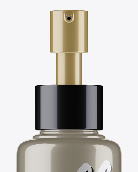 Metallic Cosmetic Bottle With Pump Mockup - Front View