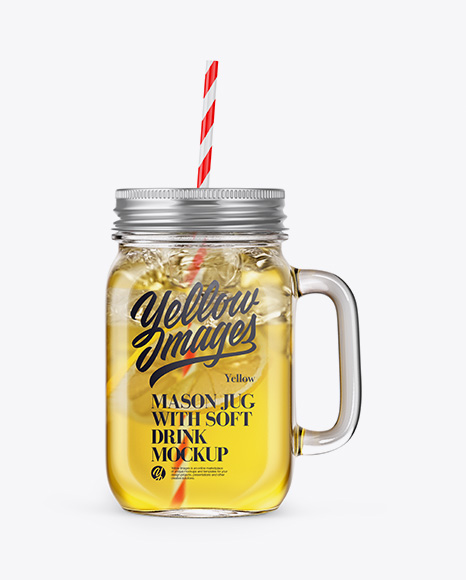 Closed Mason Jug with Straw and Label Mockup (Lemonade) - Front View