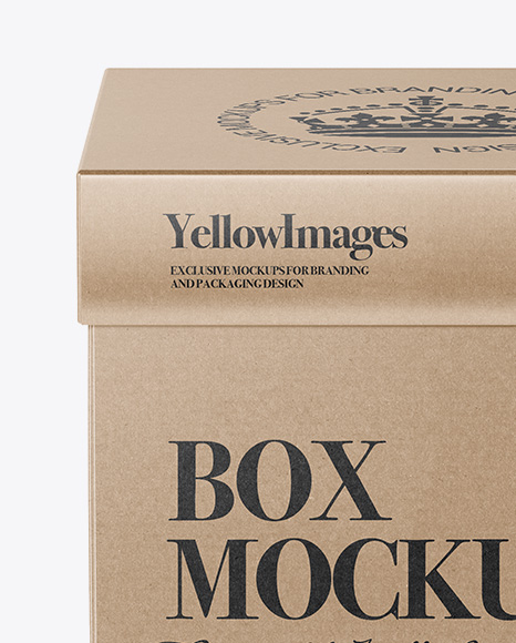 Glossy Kraft Square Box Mockup - Front View (High-Angle Shot)