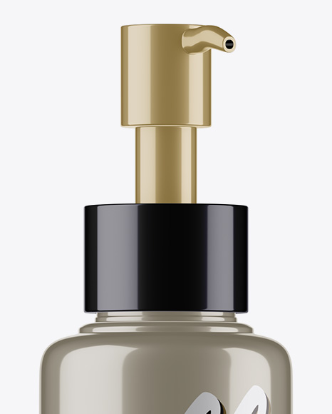 Metallic Cosmetic Bottle With Pump Mockup - Half-Side View