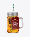 Closed Mason Jug with Straw and Label Mockup (Black Tea)