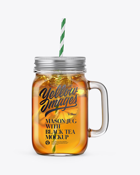 Closed Mason Jug with Straw and Label Mockup (Black Tea)