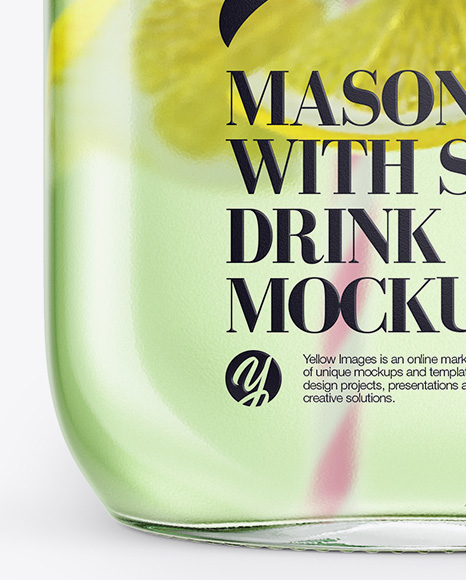 Closed Mason Jug with Straw and Label Mockup (Mojito) - Free Download