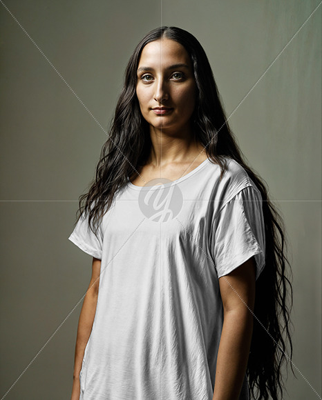 Woman with Long Hair Wearing an Oversized T-shirt Mockup
