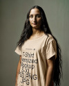Woman with Long Hair Wearing an Oversized T-shirt Mockup