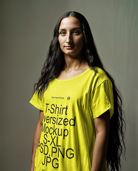 Woman with Long Hair Wearing an Oversized T-shirt Mockup