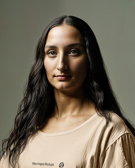 Woman with Long Hair Wearing an Oversized T-shirt Mockup