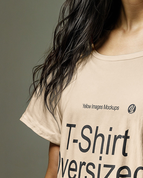 Woman with Long Hair Wearing an Oversized T-shirt Mockup