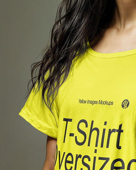 Woman with Long Hair Wearing an Oversized T-shirt Mockup