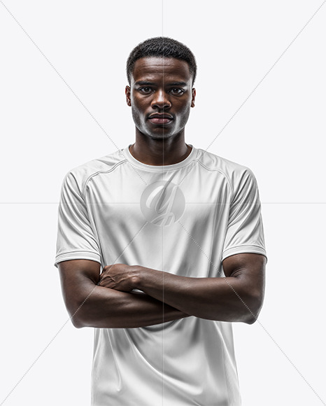 Black Man Wearing a Crew Neck Soccer Jersey Mockup