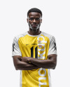 Black Man Wearing a Crew Neck Soccer Jersey Mockup
