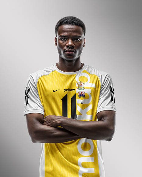 Black Man Wearing a Crew Neck Soccer Jersey Mockup
