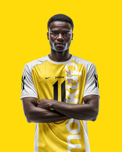 Black Man Wearing a Crew Neck Soccer Jersey Mockup