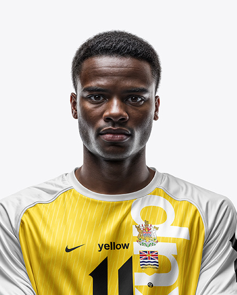 Black Man Wearing a Crew Neck Soccer Jersey Mockup